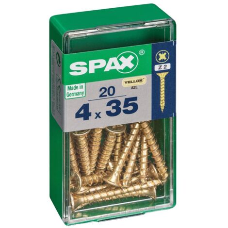 Schachtel mit 20 Einheiten Flachkopf-Holzschrauben in Yellox 4,0 x 35 mm Spax