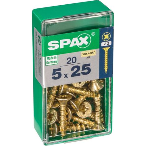 Schachtel mit 20 Einheiten Spax-Holzschraube mit flachem Yellox-Kopf 5,0 x 25 mm Spax