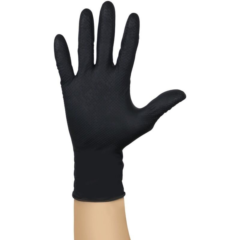 Image of Schachtel mit 50 Einweg-Nitrilhandschuhen mit Diamanten/schwarzem Griff – Größe L