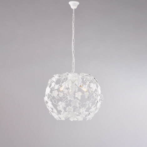Schäbiger weißer Eisenkronleuchter mit Strass drei Lichter 50x h45 cm Efeu