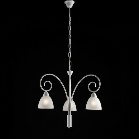 Schäbiger weißer Eisenkronleuchter Weiße Glaslampenschirme drei Lichter 48x h50 cm