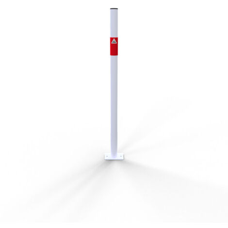 Schake Absperrpfosten aus Stahlrohr verzinkt Ø42x2,5mm weiß mit rot reflektierenden Leuchtstreifen und Kunststoffkappe 900mm Überflur für Dübelbefestigung ohne Öse
