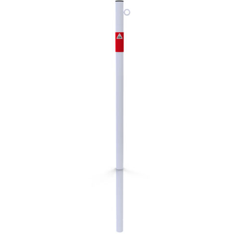 Schake Absperrpfosten aus Stahlrohr verzinkt Ø42x2,5mm weiß mit rot reflektierenden Leuchtstreifen und Kunststoffkappe 900mm Überflur zum Einbetonieren mit 1 Öse
