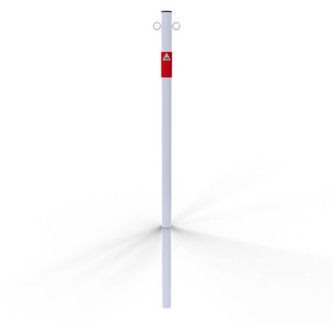 Schake Absperrpfosten aus Stahlrohr verzinkt Ø42x2,5mm weiß mit rot reflektierenden Leuchtstreifen und Kunststoffkappe 900mm Überflur zum Einbetonieren mit 2 Ösen