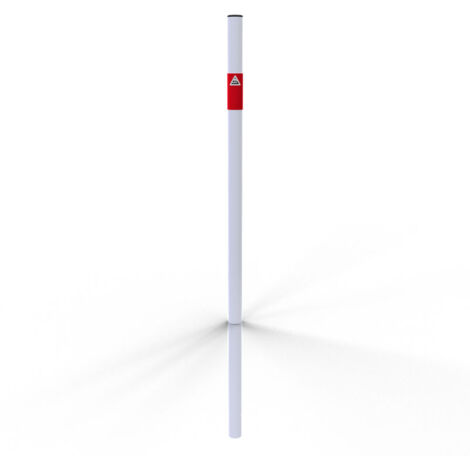 Schake Absperrpfosten aus Stahlrohr verzinkt Ø42x2,5mm weiß mit rot reflektierenden Leuchtstreifen und Kunststoffkappe 900mm Überflur zum Einbetonieren ohne Öse