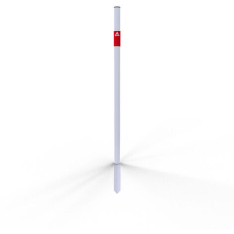 Schake Absperrpfosten aus Stahlrohr verzinkt Ø42x2,5mm weiß mit rot reflektierenden Leuchtstreifen und Kunststoffkappe 900mm Überflur zum Einschlagen ohne Öse