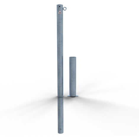 Schake Absperrpfosten herausnehmbar aus Stahlrohr verzinkt Ø60x2,5mm mit Stahlkappe 900mm Überflur ohne Verschluss mit 1 Öse