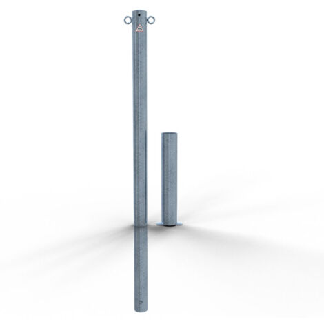 Schake Absperrpfosten herausnehmbar aus Stahlrohr verzinkt Ø60x2,5mm mit Stahlkappe 900mm Überflur ohne Verschluss mit 2 Ösen