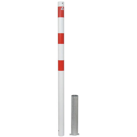 Schake Absperrpfosten herausnehmbar aus Stahlrohr verzinkt Ø60x2,5mm weiß mit rot reflektierenden Leuchtstreifen und Stahlkappe 900mm Überflur ohne Verschluss und Ösen