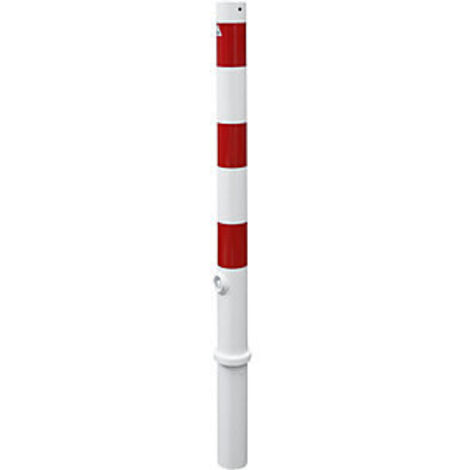 Schake Absperrpfosten herausnehmbar aus Stahlrohr verzinkt Ø76x2,9mm weiß mit rot reflektierenden Leuchtstreifen, Dreikantverschluss und Stahlkappe 900mm Überflur