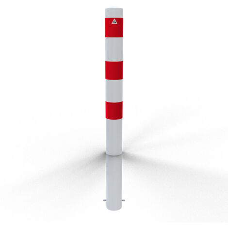 Schake Absperrpfosten ortsfest aus Stahlrohr verzinkt Ø108x2,9mm weiß mit rot reflektierenden Leuchtstreifen, zum Einbetonieren und Stahlkappe 900mm Überflur
