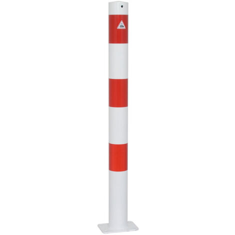 Schake Absperrpfosten ortsfest aus Stahlrohr verzinkt Ø76x2,6mm weiß mit rot reflektierenden Leuchtstreifen allseitig bis 30º neigbar mit Dübelbefestigung 900mm Überflur