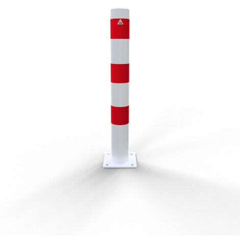 Schake Absperrpfosten ortsfest für Dübelbefestigung aus Stahlrohr verzinkt Ø108x2,5mm weiß mit rot reflektierenden Leuchtstreifen und Stahlkappe 900mm Überflur