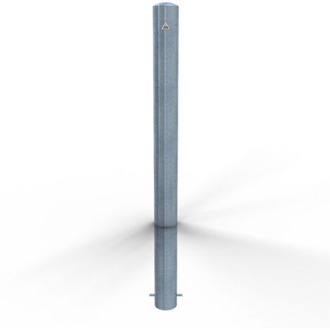 Schake Absperrpfosten ortsfest  zum Einbetonieren aus Stahlrohr verzinkt Ø102x2,9mm mit Erdanker und Stahlkappe 900mm Überflur