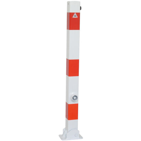Schake Absperrpfosten Typ 470FUHB, umlegbar + Dreikantverschluß, zum Einbetonieren, 70x70mm, weiß / rot incl. Bodenhülse