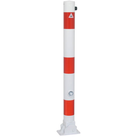 Schake Absperrpfosten umlegbar aus Stahlrohr verzinkt Ø76x2,5mm weiß mit rot reflektierenden Leuchtstreifen, Dreikantverschluss, Dübelbefestigung und Stahlkappe 900mm Überflur