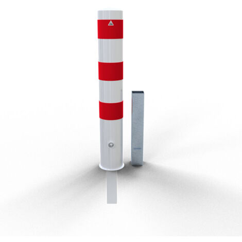 Schake Stahlrohrpoller herausnehmbar aus Stahlrohr verzinkt Ø193x3,6mm weiß beschichtet mit rot reflektierenden Leuchtstreifen Dreikantverschluss 1500mm Gesamtlänge