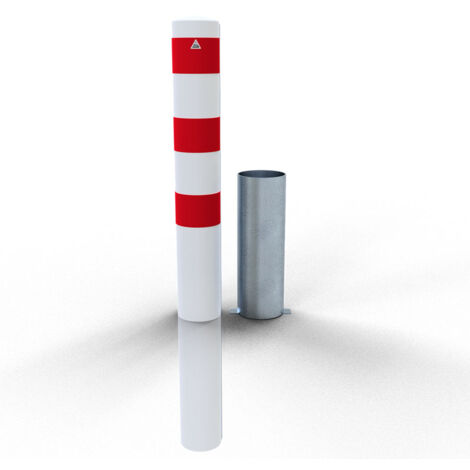 Schake Stahlrohrpoller herausnehmbar ohne Verschluss aus Stahlrohr verzinkt Ø152x3,2mm weiß beschichtet mit rot reflektierenden Leuchtstreifen 1500mm Gesamtlänge