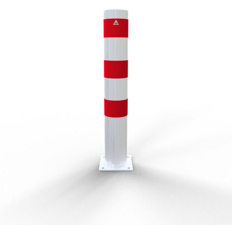 Schake Stahlrohrpoller ortsfest aus Stahlrohr verzinkt Ø152x3,2mm weiß beschichtet mit rot reflektierenden Leuchtstreifen zum Aufdübeln 1000mm Gesamtlänge