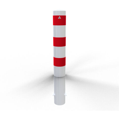 Schake Stahlrohrpoller ortsfest aus Stahlrohr verzinkt Ø152x3,2mm weiß mit rot reflektierenden Leuchtstreifen zum Einbetonieren 1200mm Gesamtlänge