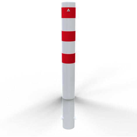 Schake Stahlrohrpoller ortsfest aus Stahlrohr verzinkt Ø152x3,2mm weiß mit rot reflektierenden Leuchtstreifen zum Einbetonieren 1500mm Gesamtlänge