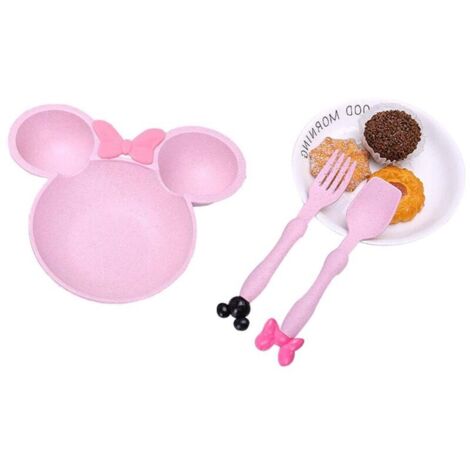 Schale aus Weizenfaser mit Mausmotiv, Kinderbesteck, Weihnachtsgeschirr, Teller, Brotdose, unterteilte Schüssel, rosa