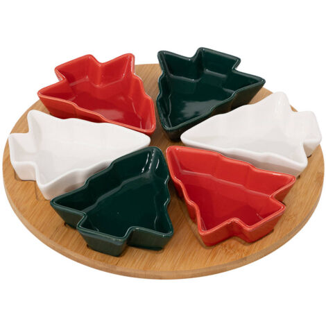 Schalen in Form eines Tannenbaums, auf einem Bambus-Tablett, Ø 27 cm, 6er-Set