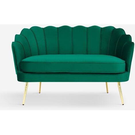 MODUS SOFÀ Schalensofa 2-Sitzer aus Samt im Vintage-Stil mit goldfarbenen Beinen Balos - Dunkel Grün