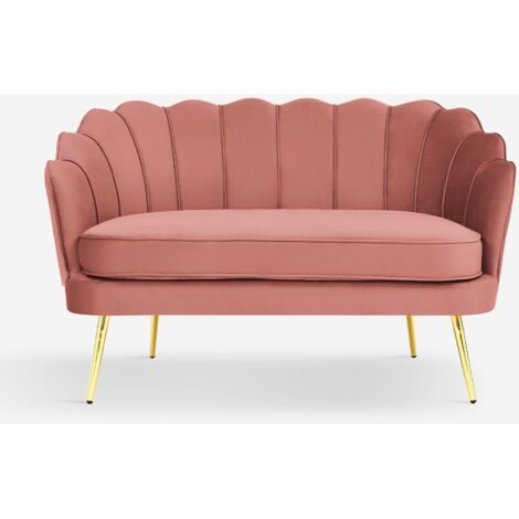 MODUS SOFÀ Schalensofa 2-Sitzer aus Samt im Vintage-Stil mit goldfarbenen Beinen Balos Farbe: Pink