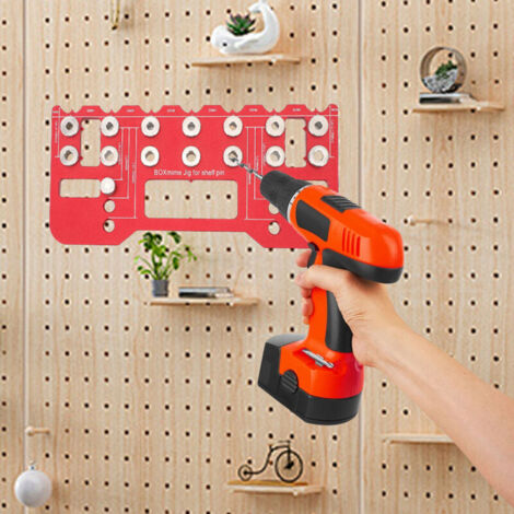 Scharnierbohrlehre für Regalböden – 11 Löcher – Ganzmetall-Bohrlehre mit integriertem Spannsystem und 6,35 mm (1/4"), 5 mm und 6,2 mm Bohrern – Für die Möbelmontage