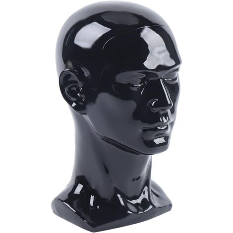Schaufensterpuppenkopf aus schwarzem, glänzendem Kunststoff zur Aufbewahrung oder Präsentation von Perücken, Helmen, Hüten, Schmuck, Masken, Sonnenbrillen