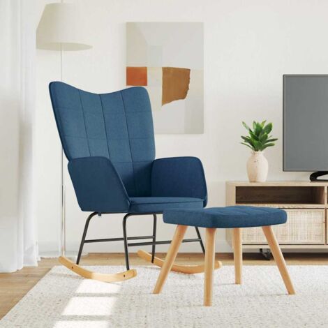 Schaukelsessel mit Hocker Blau Stoff vidaXL