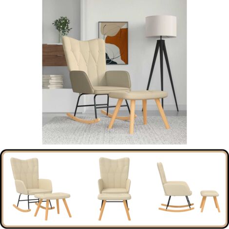 Schaukelsessel mit Hocker Creme Stoff - Schaukelstuhl - Sessel - Lounge Chair - Creme Sofa - Gemütlicher Stuhl