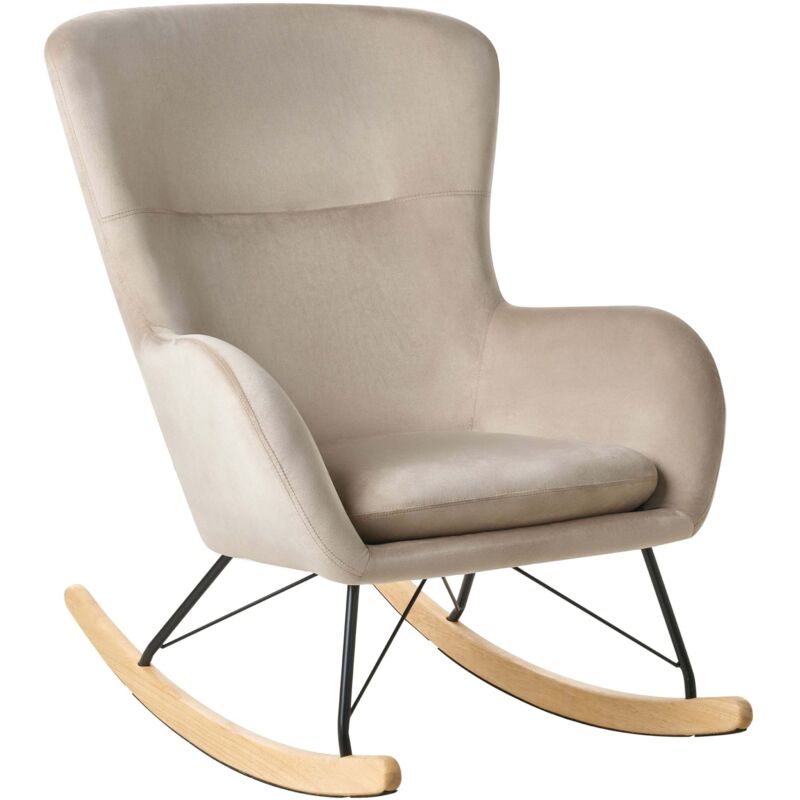 Beliani Schaukelsessel Beige Samtstoff Mit Armlehnen Holzbeine Wohnzimmer Kinderzimmer Schlafzimmer Wohnbereich Modernes Design