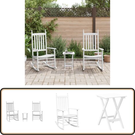 Schaukelstühle 2 Stk. mit Klapptisch Weiß Massivholz Pappel - Gartenmöbel - Schaukelstuhl - Holzsessel - Esszimmerstuhl - Balkonmöbeln