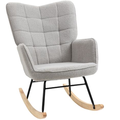 Schaukelstuhl – 71 x 98 x 101 cm – Tragkraft bis zu 120 kg – Berberfleece – hellgrau