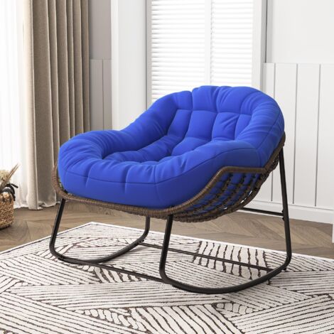 DANS LES NUAGES Schaukelstuhl, aus Polyrotin, mit Metallrahmen, gepolstertem Rückenlehne, Armlehnen, skandinavischem Stil, Schaukelstuhl - Blau