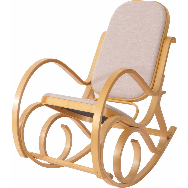 HHG - Schaukelstuhl Gallarate, Schwingsessel Fernsehsessel, Massiv-Holz ~ Eiche-Optik, Stoff/Textil beige