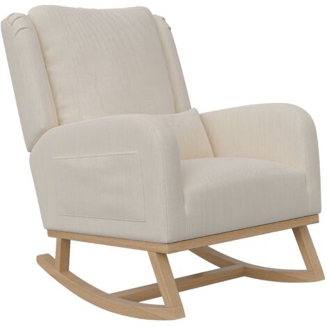 Schaukelstuhl, gepolsterter Sessel mit Holzbeinen für Wohnzimmer und Schlafzimmer, 70 x 93 x 96 cm, beige