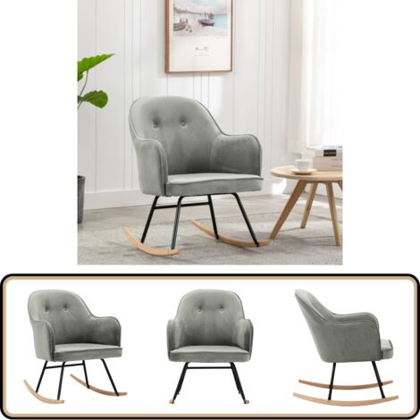 Schaukelstuhl Grau Samt - Samtsofa - Schaukelstuhl - Lounge Chair - Beistelltisch - Grau