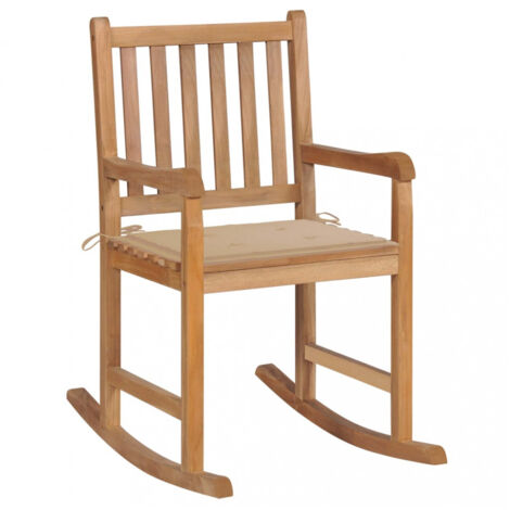 Schaukelstuhl mit Beige Kissen Massivholz Teak vidaXL