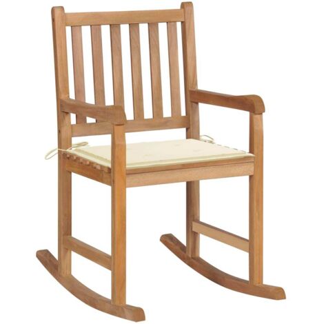 Schaukelstuhl mit Cremeweißem Kissen Massivholz Teak