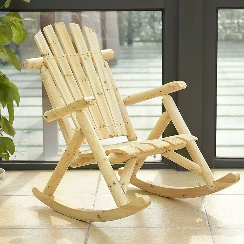 Schaukelstuhl, Schaukelsessel aus Massivholz, Relaxsessel mit Armlehne & Rückenlehne,Gartenstuhl bis zu 120 kg Belastbar, für Balkon Garten Terrassen