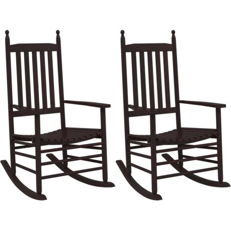 Schaukelstuhl Set mit 2 gebogenen Sitzflächen aus massivem Pappelholz braun