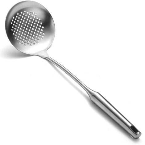 Schaumkelle, 38 cm Edelstahl-Küchensieb, mit komfortablem Griff und Aufhängelöchern, Schmutzfänger für die Küche