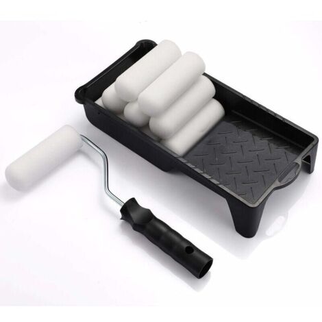 Schaumstoff-Farbrolle, Rollenhalter mit Abdeckung für 4-Zoll-Mini-Farbrolle, Nachfüllpackung mit schaumstoffüberzogenem Ende, Farbwannen-Set aus hochdichtem Schaumstoff