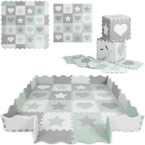Schaumstoff-Puzzlematte 151 x 151 cm, 16 Stück, Ricokids, Grau und Mint