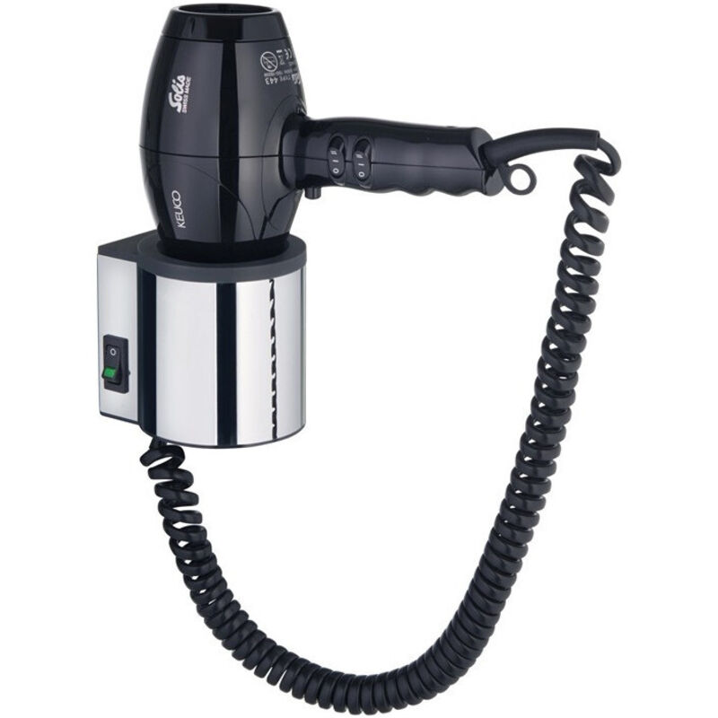 Sèche-cheveux plan complet avec support mural, 230 v chromé / noir-gris Keuco