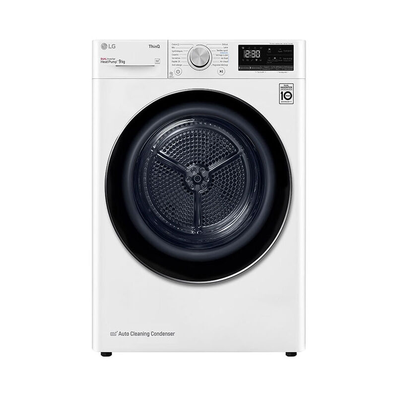 LG – Sèche-linge à condensation 9 kg – Pompe à chaleur A++ – Moteur Inverter – Connectivité Wi-Fi – Niveau sonore 64 dB - RH9V50WH