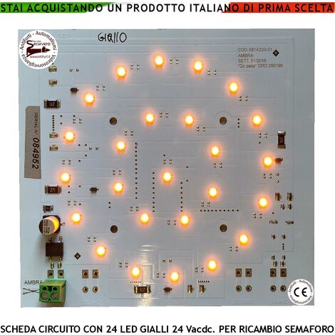 Scheda 24 LED Gialli Alta Luminosità Ricambio per Semaforo Luce Gialla Puntiforme Alimentazione 24 Vacdc 3 W Semafori Omologati a Led Garage Incrocio Avvertenza